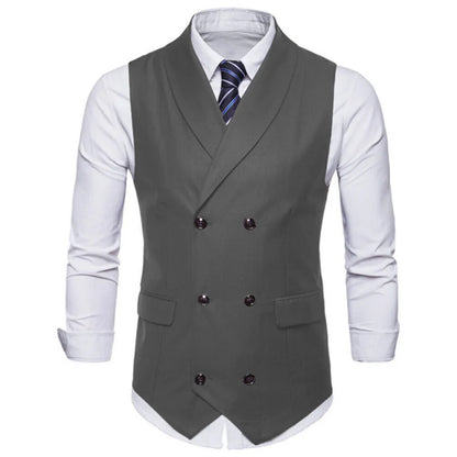Men Vest White Solid Double Button With Lapel Waistcoat For Wedding Banquet Prom Business Office Work Casual Daily Men Suit Vest
