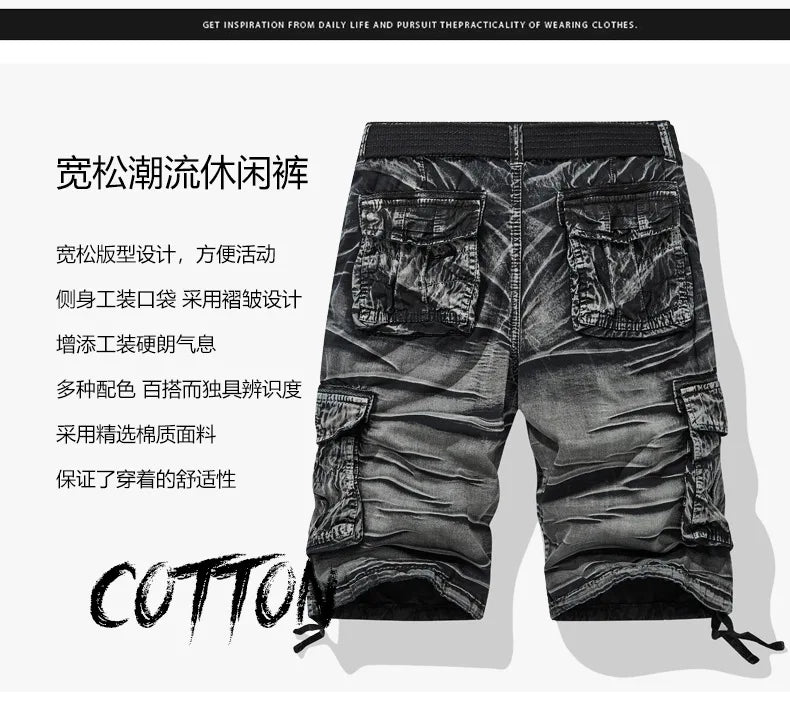 Men Multi Pocket Casual Breathable Sports New Shorts Men Summer Cargo Shorts Men Loose Plus Size Pure Cotton Five Point Pants