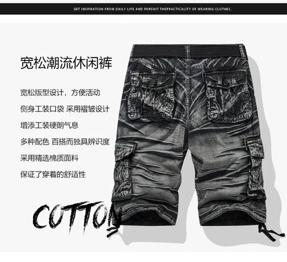 Men Multi Pocket Casual Breathable Sports New Shorts Men Summer Cargo Shorts Men Loose Plus Size Pure Cotton Five Point Pants