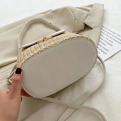 Woven Beach Crossbody Bag, Multi-Functional Adjustable Shoulder Strap, Golden Lock, Suitable For Vacation And Casual Daily Use, Brown/Black/White/Light Blue High-Quality Decorative Travel Handbag