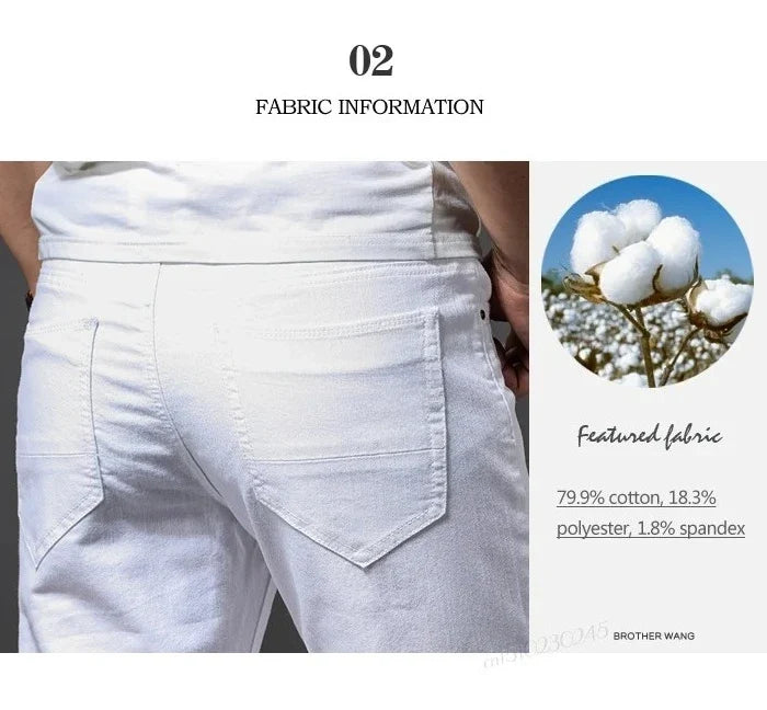 Men Slim White Jeans New Elasticity Fashion Casual Classic Soft Business Brand Trousers Male Clothing Stretch Pants Men's Jeans