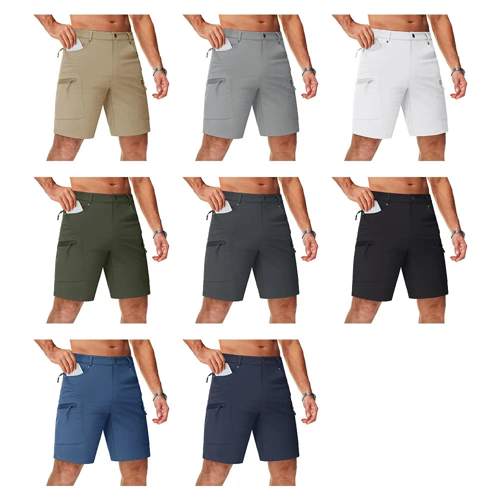 Summer Cargo Shorts Men's Quick Dry Hiking Fishing Shorts Multi-pockets Stretch Waist Casual Shorts Outdoor Male