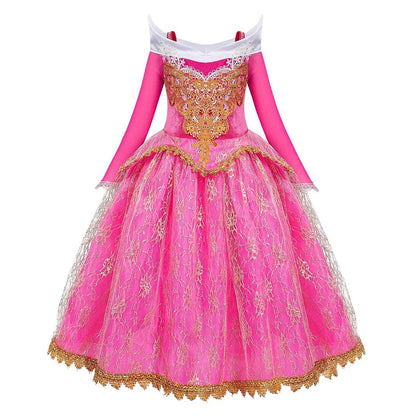 Exquisite Princess Ball Gown Sleeping Beauty Fairy Tale Costume Play Lace Gold Rim Deluxe Christmas Aurora Party Dress 2 4 6 8Yr