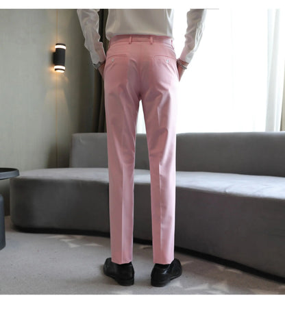 Plus Size 40-29 High Qualitys Men's Solid Color Slim Fit Suit Pants Fashion Business Formal Men Wedding Social Party Trousers