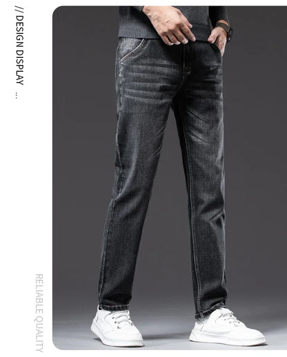 New Men's Slim Straight Elastic Jeans Fashion Business Casual Comfortable Soft Denim Trousers High Quality Mens Designer Clothes