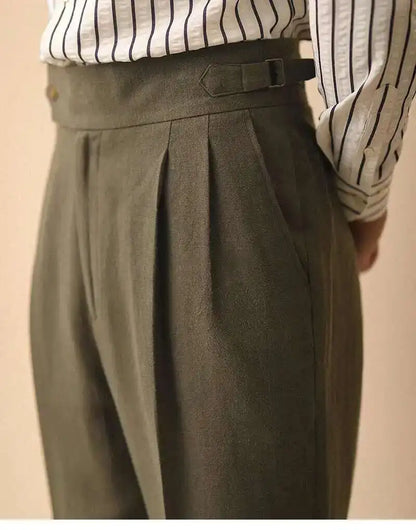 Linen Straight Pant For Men 2024 Summer Business Gentleman Naples Pant Paris Buckle Drape High Waisted Trousers Men Formal Pant