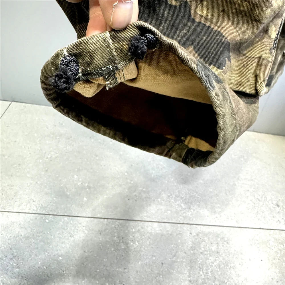 High Quality Vintage Multi-Pocket Camo Cargo Pants Mens Clothing High-End Fabric Tactical Baggy Pants Thick Casual Work Trousers