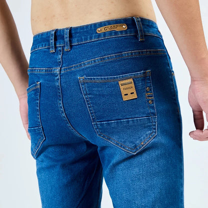 2025 Autumn New Men's Slim Elastic Jeans Fashion Korean Small Straight Pencil Pants Soft Comfortable Casual Green Denim Pants