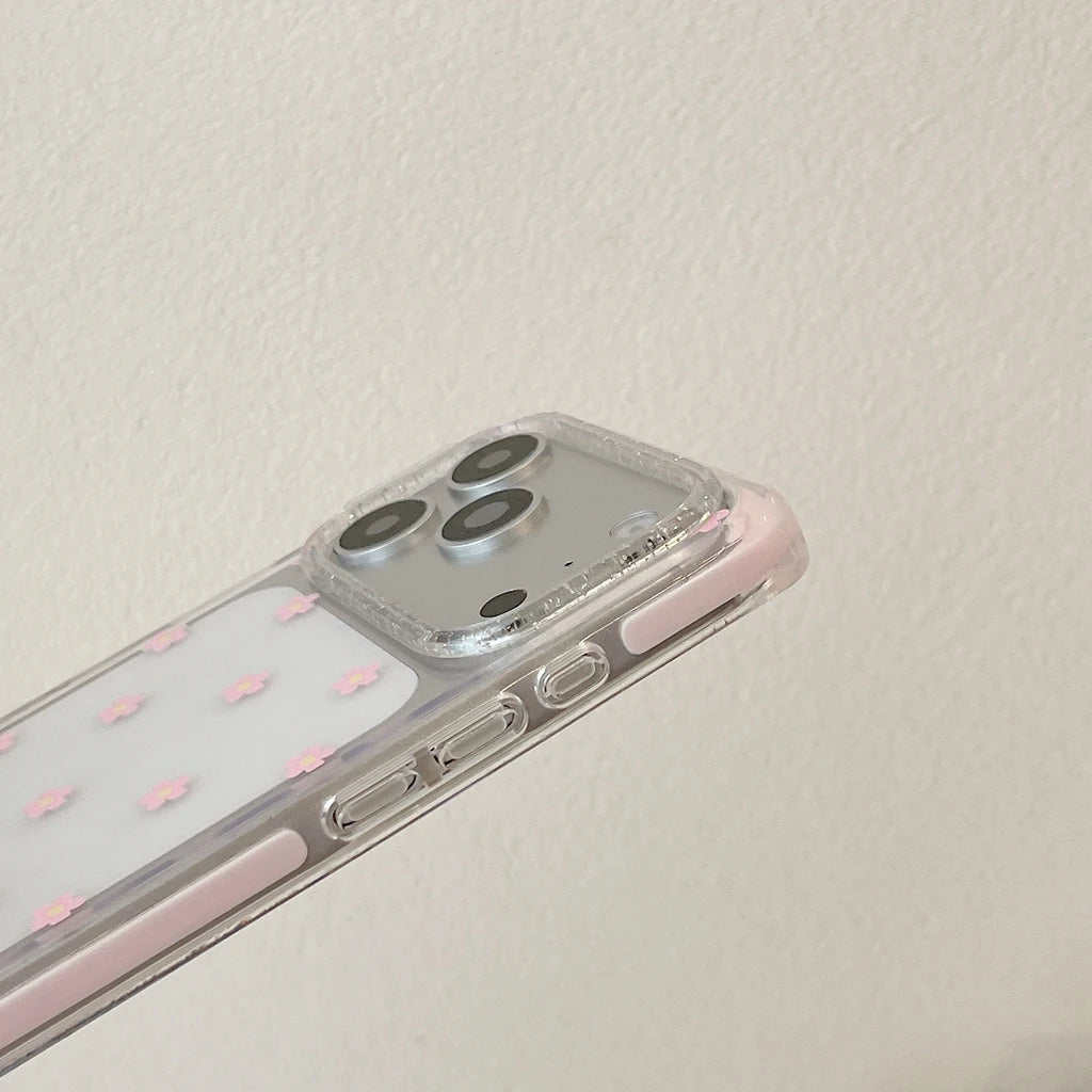 Vibrant All-over Little Flower Clear With Rhinestone Pendant Lanyard Rectangle Phone Cover Case for iPhone 17 16 15 Pro Max