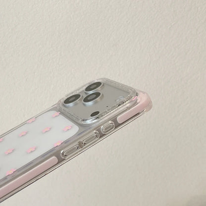 Vibrant All-over Little Flower Clear With Rhinestone Pendant Lanyard Rectangle Phone Cover Case for iPhone 17 16 15 Pro Max