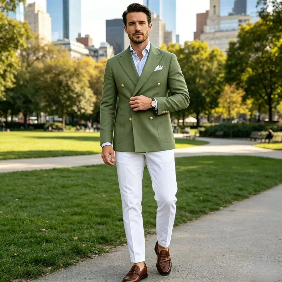Double Breasted Men Suits 2 Pieces Slim Fit Wedding Suits for Prom Party Groom Tuxedo Blazer Pants Set Formal Outfit 2026 New