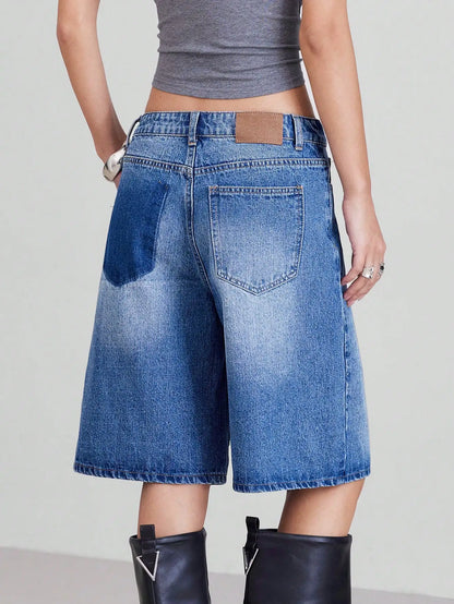 American Retro Style Five-Piece Denim Shorts for Women - Summer Spring 2025 Collection - High-Waisted  Loose-Fitting  Slimming