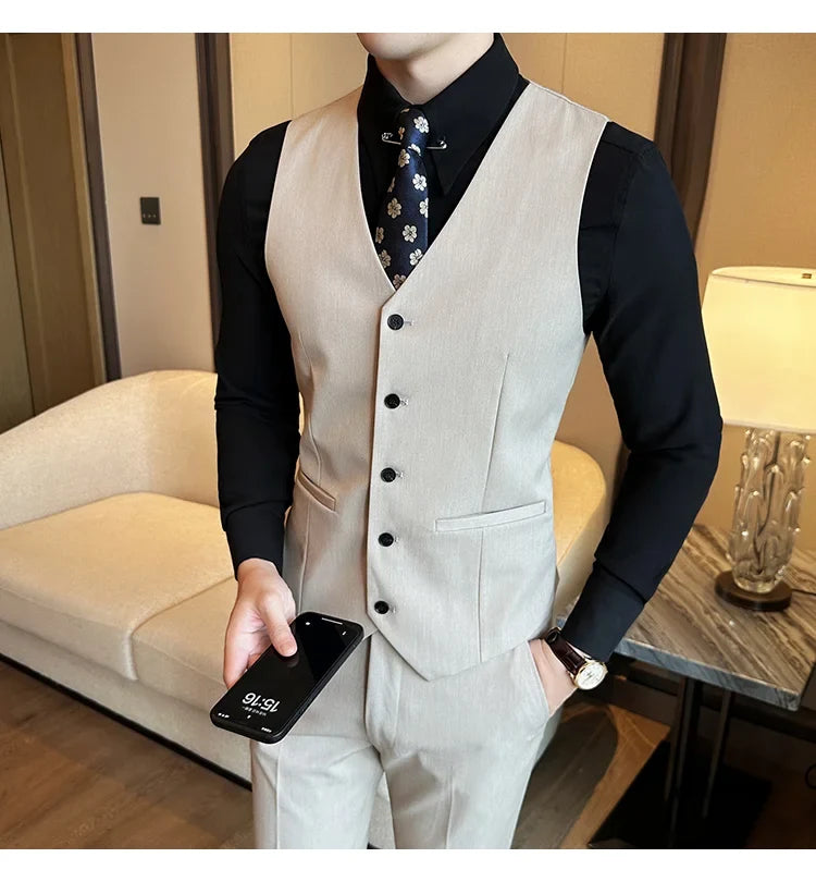 ( Vest + Pants) Men Luxury High Quality Business Suit Vest 2 pieces Formal Groom Wedding Dress Vest Set Fashion Club Clothing