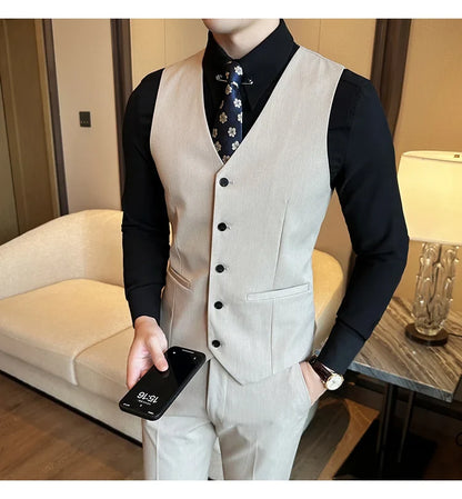 ( Vest + Pants) Men Luxury High Quality Business Suit Vest 2 pieces Formal Groom Wedding Dress Vest Set Fashion Club Clothing