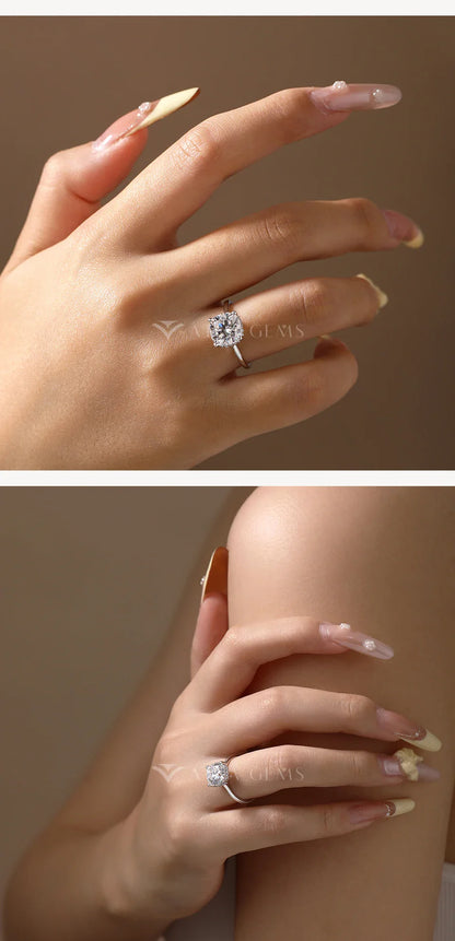 Cushion Cut 3.5ct Classical Moissanite Ring for Women DVVS1 Real 925 Sterling Silver For Engagement Wedding FineJewelry
