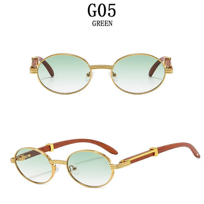 Oval Sunglasses Women 2024 Trendy Designer Wooden Sunglasses Men Luxury Fashion Glasses Vintage Lentes De Sol Mujer Zonnebril