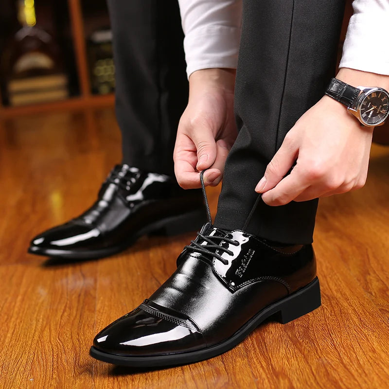 Men Dress Shoes Patent Leather Oxford Shoes Male Formal Big Size 38-48 Handsome Men Pointed Toe for Wedding