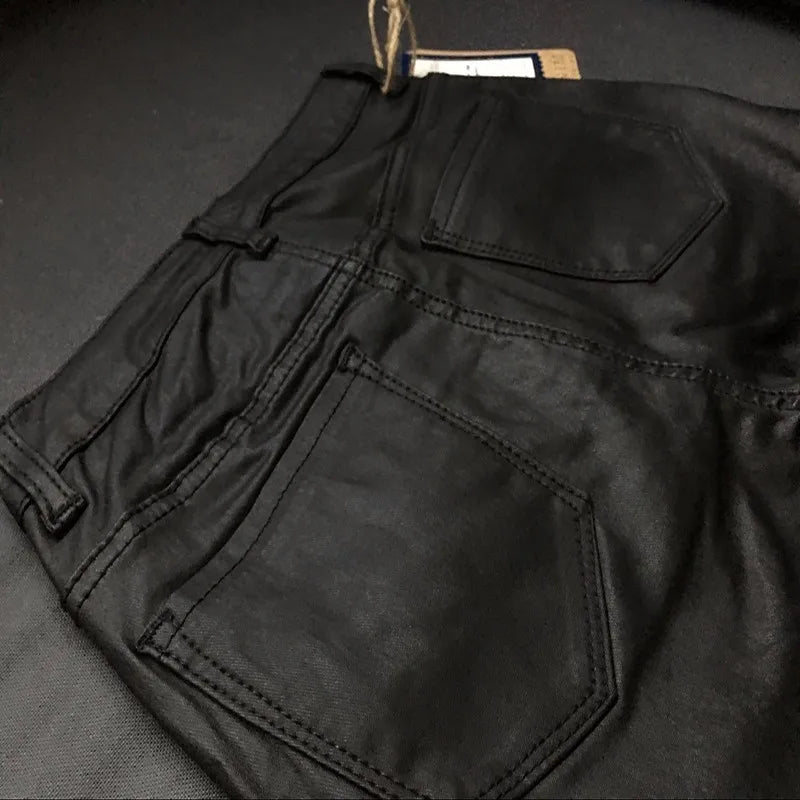 2024 Styling Skinny Women Jeans High Waist Faux Leather Pants Outfit Leggings Chic Casual Girl Stretch Leather Denim Jeans C1075