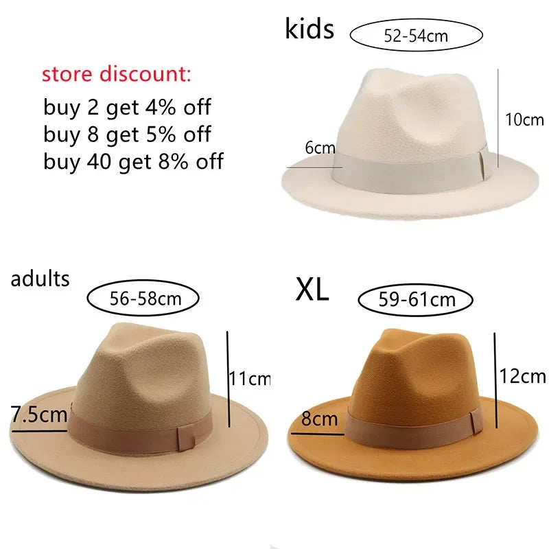 Fedora Hat Women Winter Hats for Women Ribbon Band Men's Hat Wide Brim Classic Beige Wedding Church Bowler New Cap chapeau femme