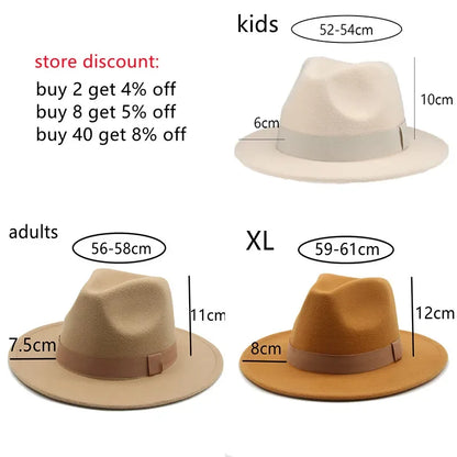 Fedora Hat Women Winter Hats for Women Ribbon Band Men's Hat Wide Brim Classic Beige Wedding Church Bowler New Cap chapeau femme
