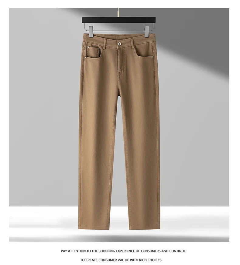 High Quality Lyocell Jeans Men Spring Autumn New Fashion Straight Long Pants Soft Business Brand Classic Stretch Denim Trousers