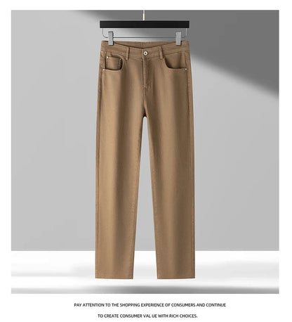 High Quality Lyocell Jeans Men Spring Autumn New Fashion Straight Long Pants Soft Business Brand Classic Stretch Denim Trousers