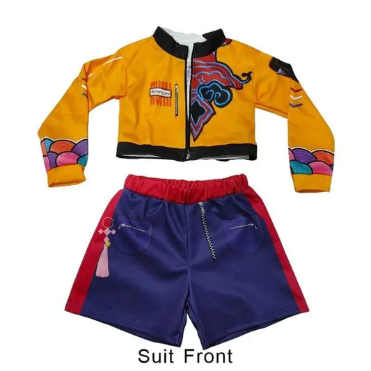 Movie Rumi Cosplay Costume for Girl Halloween Carnival Christmas Rumi Orange Jacket Vest and Shorts Three-piece Set Dress Up