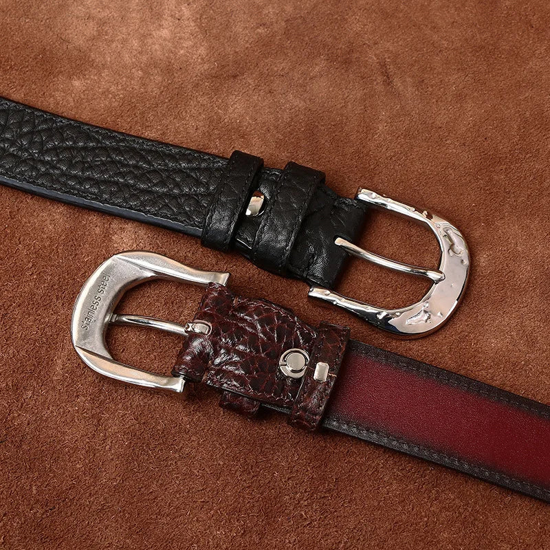 3.8cm Pure Cowskin Men Belt High Quality Genuine Leather Stainless Steel Buckle Strap Male Jeans Luxury Designer Belts for Man