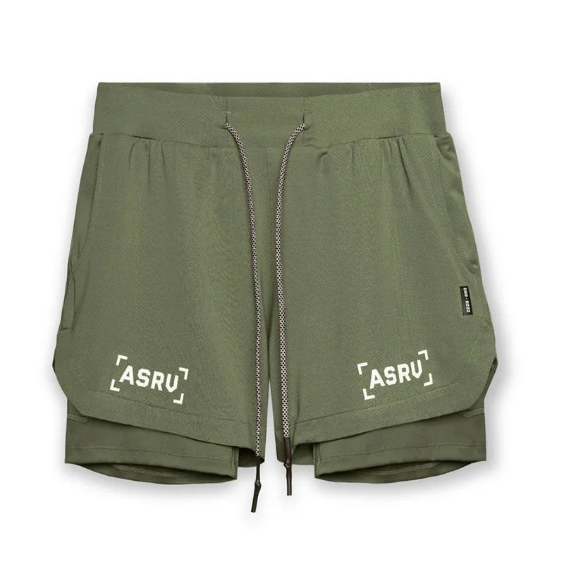 Men's 2 in 1 Double-deck Gym Shorts Quick Dry Summer Running Workout Shorts Zipper Pockets Slim Fit Fitness Training Short Pants