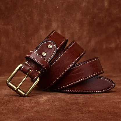 3.8CM Men High Quality Genuine Leather Belt Luxury Designer Brass Pin Buckle Belts Pure Thick Cowskin Strap Male Jeans for Man