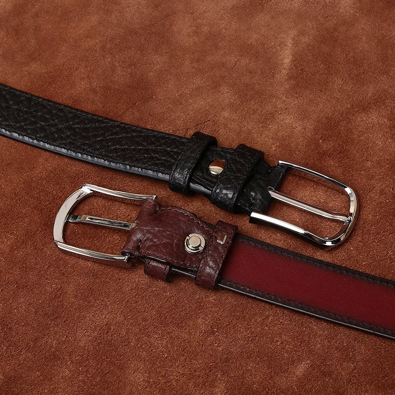 3.8CM Pure Cowhide Genuine Leather for Men High Quality Jeans Needle Buckle Belts Cowboy Waistband Male Fashion BusinessLuxury