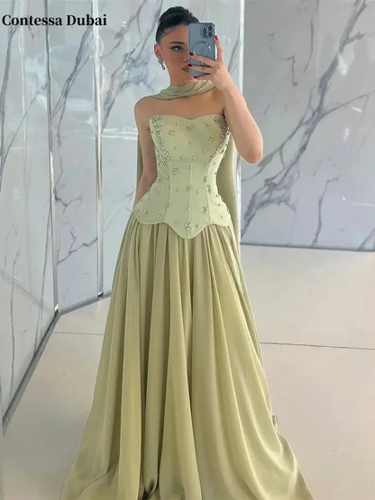 Dubai Customized Evening dresses A-line prom party dress 2025 Luxury Strapless Floor-length فساتين سهرة