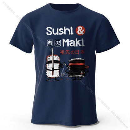 Kawaii Sushi Harajuku Printed 100% Cotton T-Shirt, Soft & Breathable Round Neck Short Sleeve Tee, Unisex Cute Style