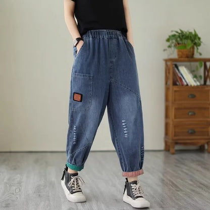 Loose Harlan Jeans Women's Denim Pants Middle-Aged Mom Trendy plus Size Carrot Shape High Waist Cotton Stretch Fabric All Sea...