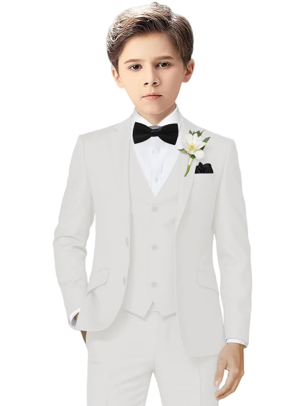 Notched Lapel Kids Tuxedo 3 Pieces Stage Performance Wear Classic Elegant Long Sleeve Boys Suit Set Wedding Ring Bearer Outfit