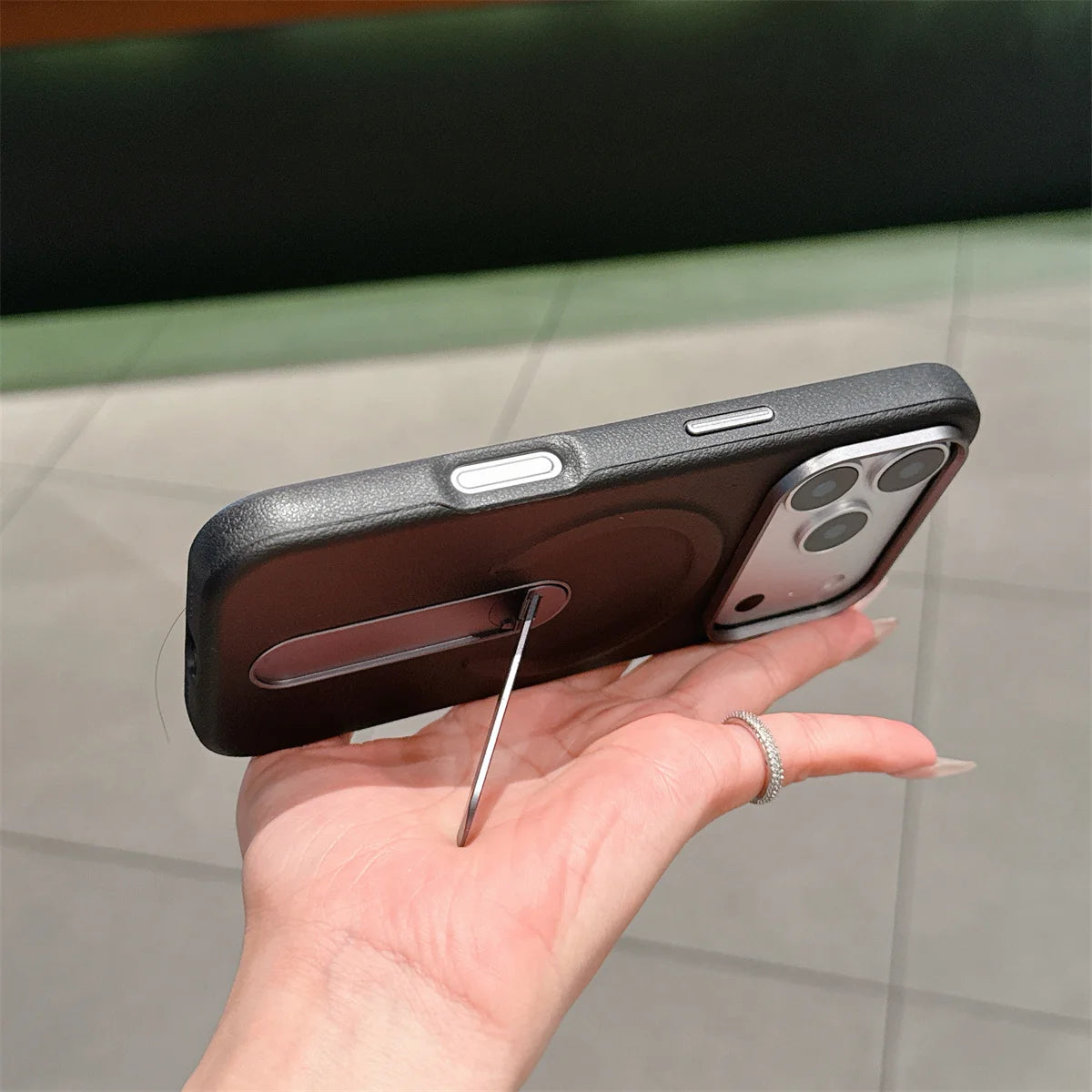 Stand Holder Magnetic Leather Phone Case for IPhone 17 16 15 14 13 Pro Max for Magsafe Wireless Charge Shockproof Cover