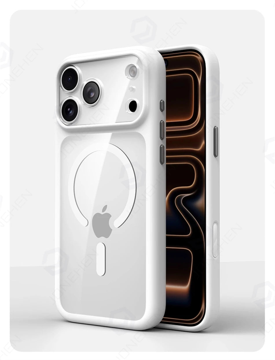 Magnetic Business Simplicity Shockproof Orange Bumper Camera Button Case For iPhone 17 16 15 14 Pro Max Clear Cover For Magsafe