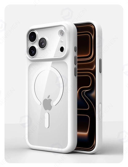 Magnetic Business Simplicity Shockproof Orange Bumper Camera Button Case For iPhone 17 16 15 14 Pro Max Clear Cover For Magsafe