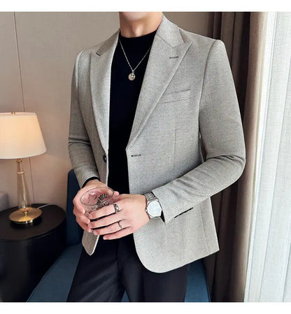 Men's Herringbone Stripe Suit Blazer Classic Lapel Dress Jacket Elegant Slim Fit Fashion Simple Casual Business Prom Suit Jacket