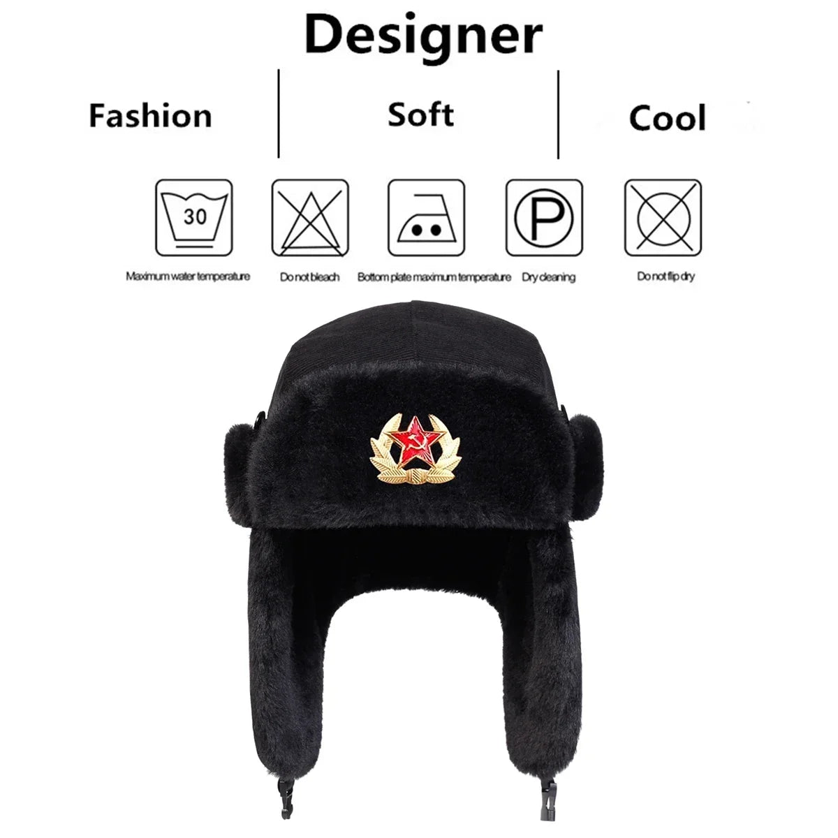 Unisex Five Pointed Star Corduroy Lei Feng Hat Winter Earflap Hat Keep Warm Ski Hat Bomber Hat for Outdoor Riding Snow Activitie