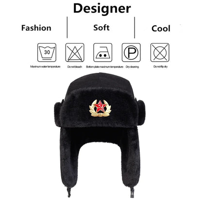 Unisex Five Pointed Star Corduroy Lei Feng Hat Winter Earflap Hat Keep Warm Ski Hat Bomber Hat for Outdoor Riding Snow Activitie
