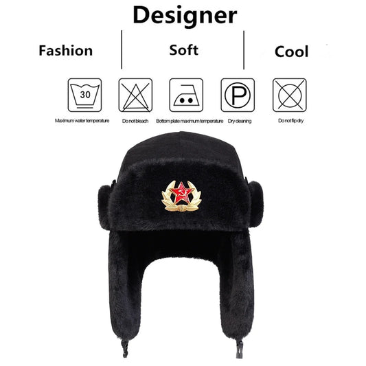 Unisex Five Pointed Star Corduroy Lei Feng Hat Winter Earflap Hat Keep Warm Ski Hat Bomber Hat for Outdoor Riding Snow Activitie