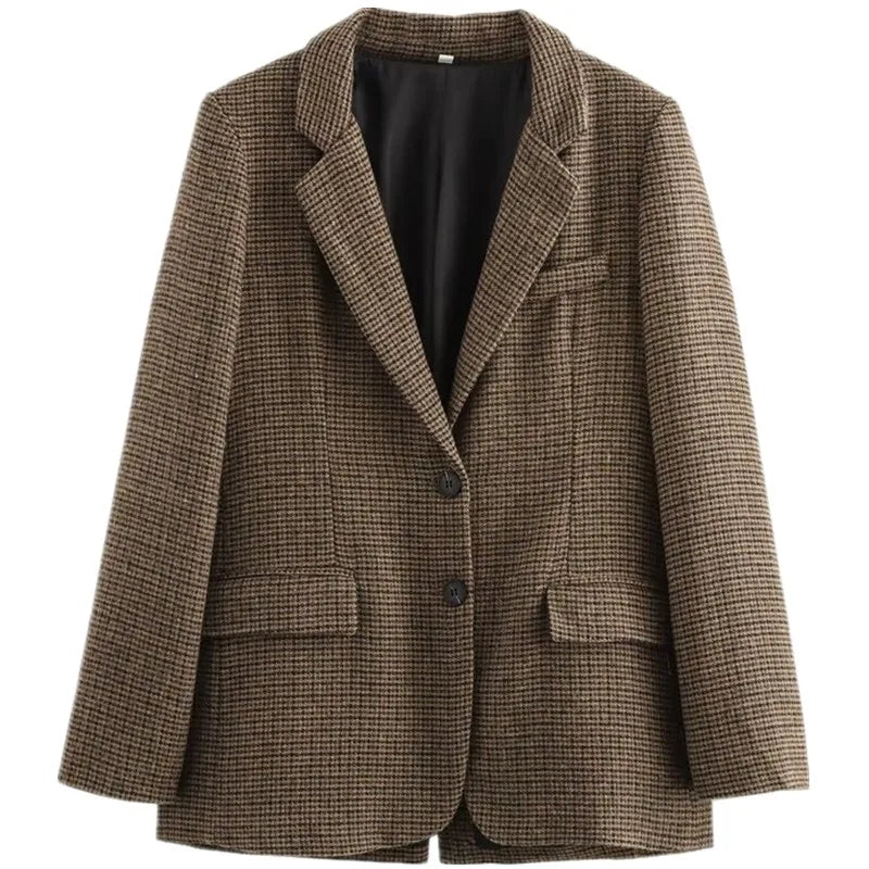 Autumn Winter Plaid Mixed Fabric Women's Suit Jaet Versatile Design New Arrival Faionable Commute Sle Long Sve