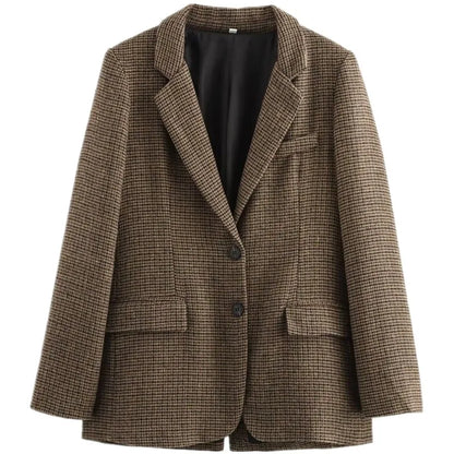 Autumn Winter Plaid Mixed Fabric Women's Suit Jaet Versatile Design New Arrival Faionable Commute Sle Long Sve