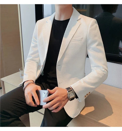 Plus Size 4XL-M Autumn New Waffle Suit Jacket Men Two Buttons Slim Fit Business Casual Blazers Homme Formal Groom Prom Tuxedo