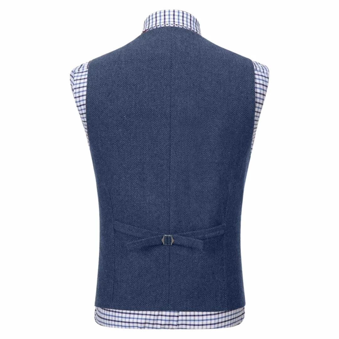 Men Vest Blue Herringbone With Lapel Single Button Waistcoat For Wedding Commute Business Office Work Daily Casual Men Suit Vest