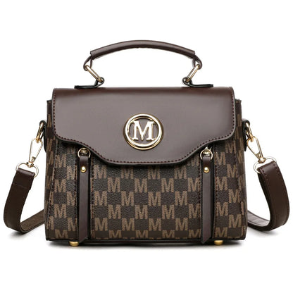 Vintage Women's Tote Bag Stylish PU Handbag Shoulder Bag with Golden Letter "M" Design Detachable Strap Perfect for Everyday Use