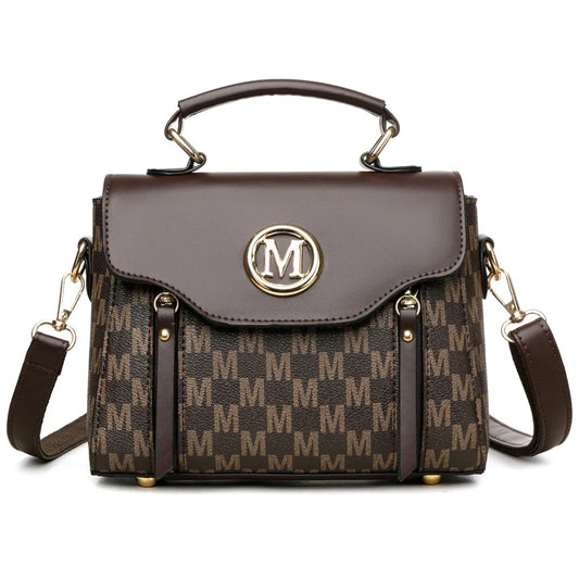 Vintage Women's Tote Bag Stylish PU Handbag Shoulder Bag with Golden Letter "M" Design Detachable Strap Perfect for Everyday Use