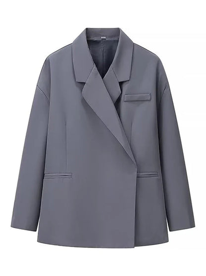 Chic Oversized Lapel Double Breasted Ruched Blazer Women 2026 Spring Khaki Elegant Puff Sleeve Casual Soft Daily Wear Outerwear