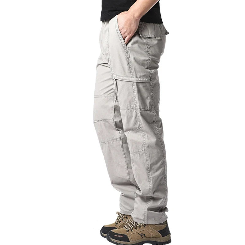 Summer Thin Cotton Overalls Men's Multi-Pocket Loose Large Size Work Pants Spring And Autumn Outdoor Sports Casual Pants